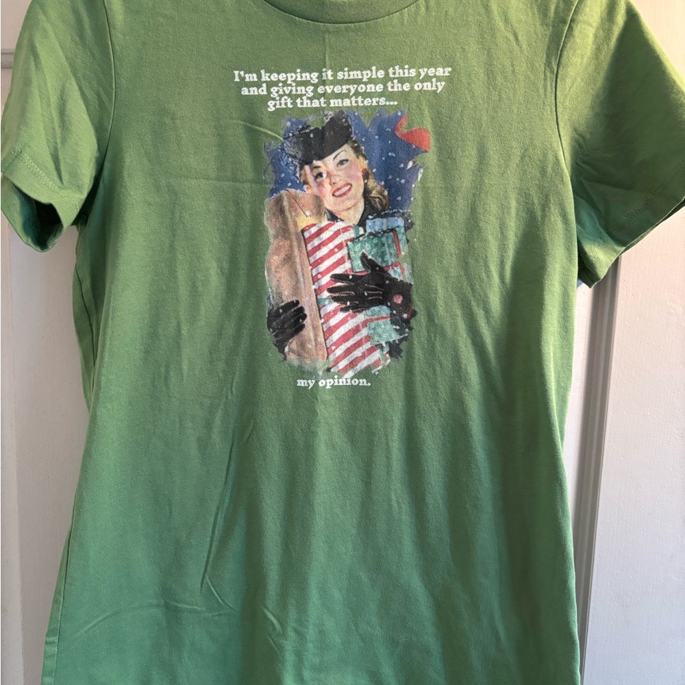 New green fitted Christmas T-Shirt sublimation print fits like a wms M or L